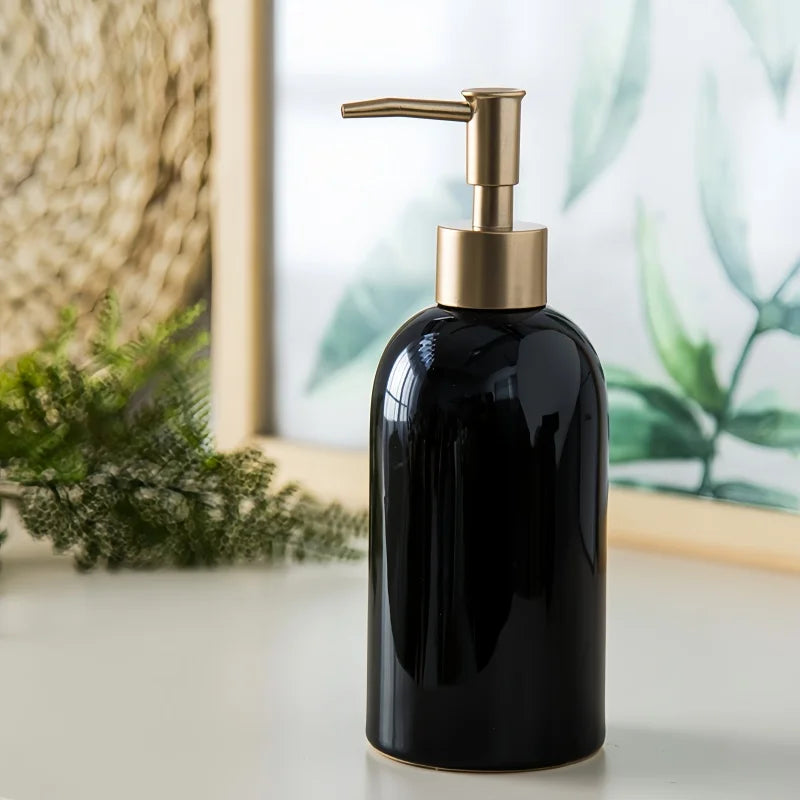 Ceramic Soap Dispenser Green with Gold Pump,Refillable Liquid Hand Soap Dispenser for Kitchen,Bathroom,Washroom