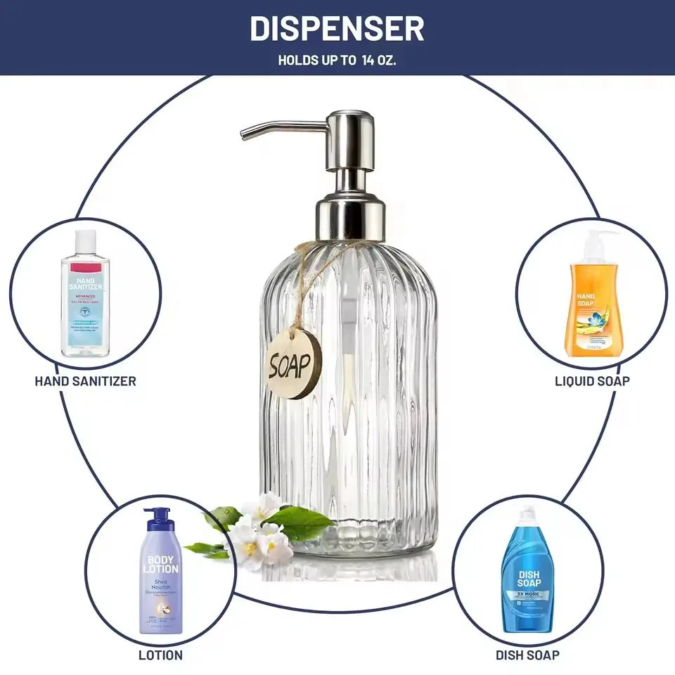 1pcs Transparent Glass Soap Dispenser Refillable Hand Soap Dispenser Premium Bathroom Soap Dispenser for Bathroom Kitchen Decor