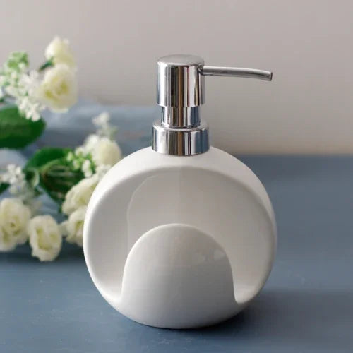 2 in 1 Ceramic Lotion Bottle Soap Dispenser Dual Purpose Bottle Sponge Seat Hand Sanitizer Bottle Bathroom Supplies Soap