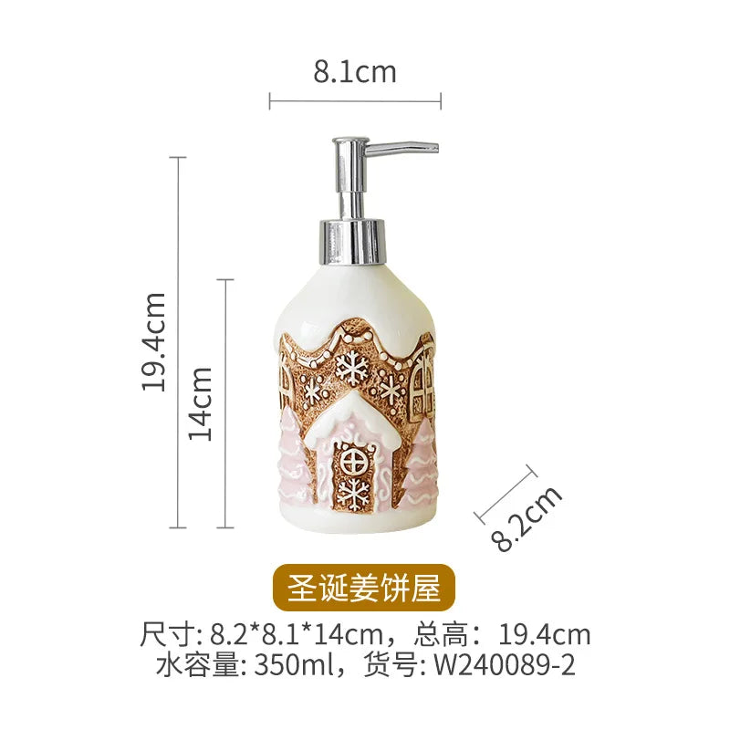 350ML Creative Bear Ceramic Lotion Bottle Christmas Gingerbread Man Decoration Toiletries Bathroom Soap Dispenser Storage Bottle