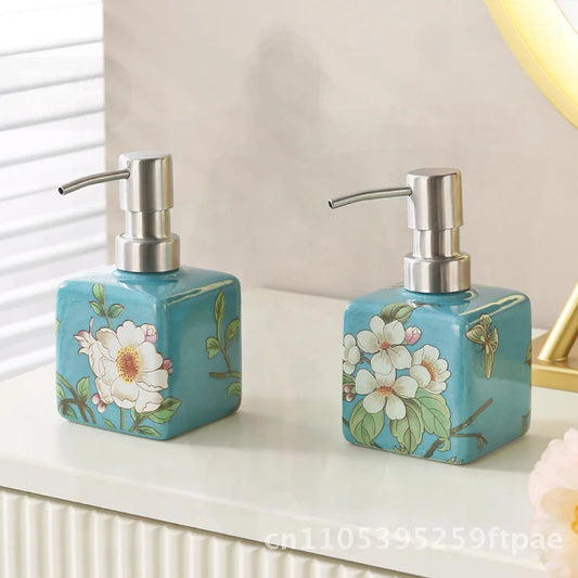 200ml Ceramic Soap Dispenser Stainless Steel Pump Hand Wash Bottle Shampoo Shower Gel Lotion Dispenser for Kitchen Bathroom