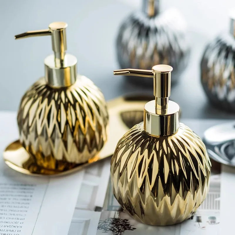 Gold Soap Dispenser Siver Bathroom Hand Liquid Soap Dispenser Ceramic Shampoo bottles 400 ML