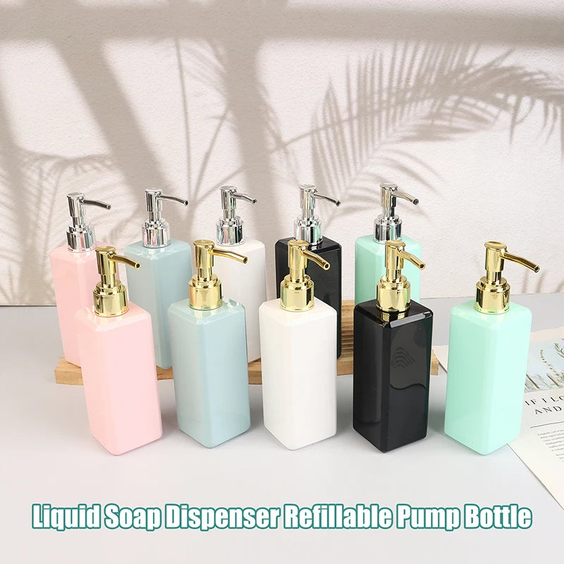 250ml Liquid Soap Dispenser Refillable Pump Bottle Square Bathroom Accessory Shampoo Conditioner Container Beauty Salon