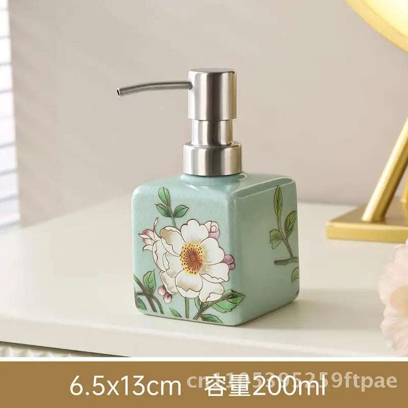 200ml Ceramic Soap Dispenser Stainless Steel Pump Hand Wash Bottle Shampoo Shower Gel Lotion Dispenser for Kitchen Bathroom