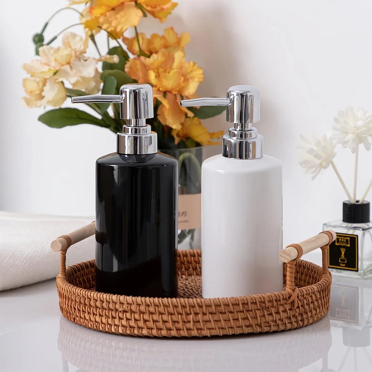 1Pc Soap Dispenser, 300ml/10oz Ceramic Liquid Soap Pump Dispenser, Refillable Dish Soap Dispenser for Kitchen Bathroom Washroom
