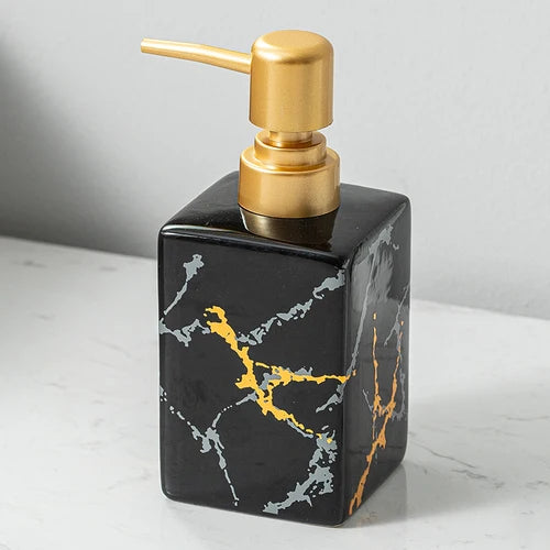White Ceramic Soap Dispenser Hotel Bathroom Lotion Bottle Shampoo Moisture Bottling Gold Press Soap Bottle Bathroom Accessories