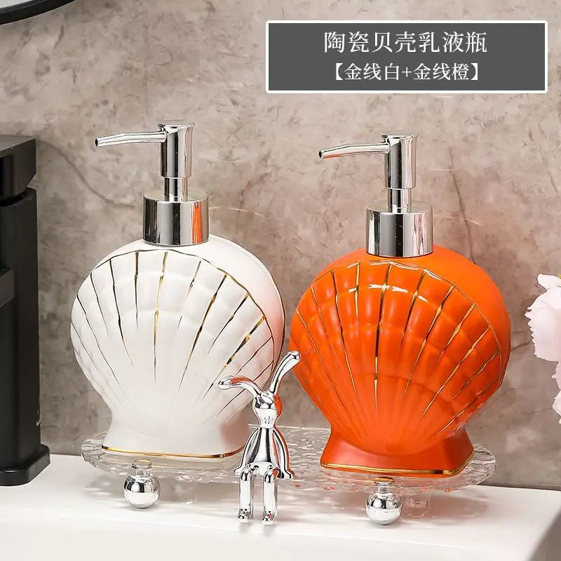 Shell Emulsion Bottle Ceramic Soap Dispenser Gold Border Container Bathroom Accessories Hotel Shampoo Makeup Remover Container