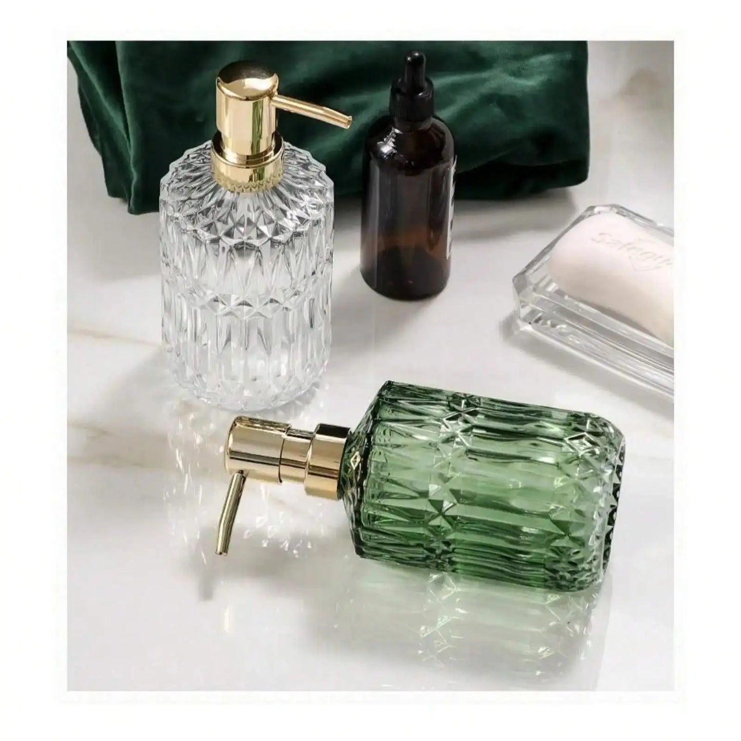 1pc 13.32oz Glass  Soap Dispenser Refillable Pump Bottle For Liquid Soap,Shower Gel,Hand Soap, Home Bathroom Accessories
