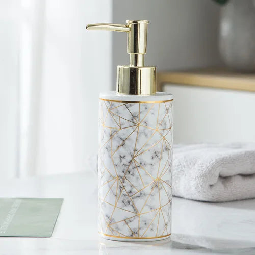 White Ceramic Soap Dispenser Hotel Bathroom Lotion Bottle Shampoo Moisture Bottling Gold Press Soap Bottle Bathroom Accessories
