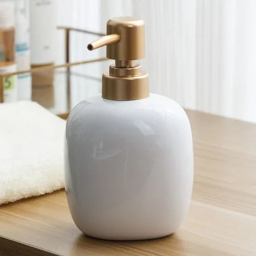 White Ceramic Soap Dispenser Hotel Bathroom Lotion Bottle Shampoo Moisture Bottling Gold Press Soap Bottle Bathroom Accessories