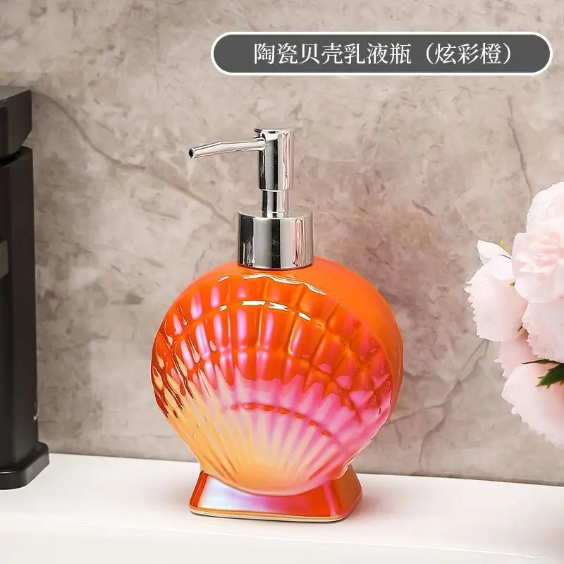 Shell Emulsion Bottle Ceramic Soap Dispenser Gold Border Container Bathroom Accessories Hotel Shampoo Makeup Remover Container