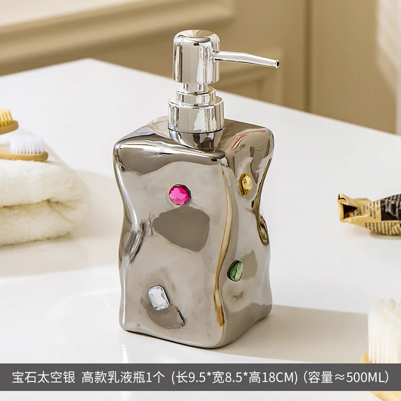 European Style Irregular Ceramic Lotion Bottle Gem Decoration Dispenser Bottle Hand Sanitizer Shower Gel Bottle Soap Dispenser