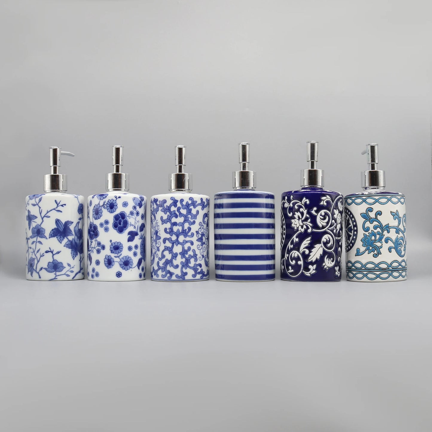 Liquid Soap Dispenser, Blue & White Ceramic, Bathroom Accessory