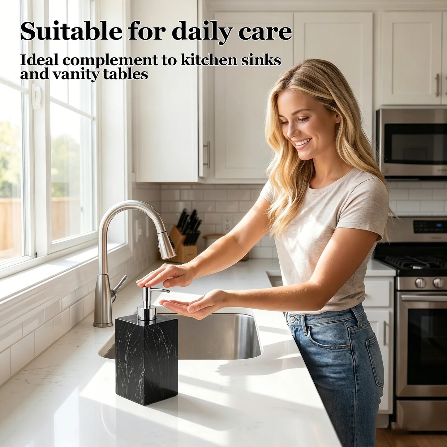 Marble Texture Soap Dispenser, Resin Liquid Hand Soap Dispenser for Kitchen Countertop, Bathroom, Laundry Room
