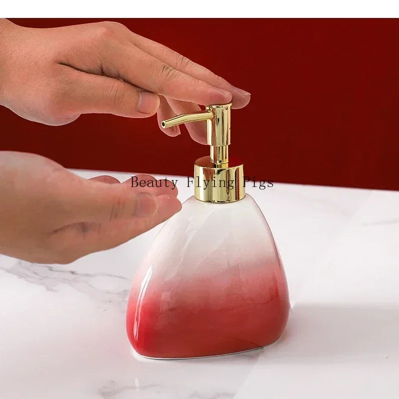 Gradient Red Ceramic Soap Dispenser Set Hotel Dish Mouthwash Cup Home Bathroom Supplies Accessories Wedding Gifts Soap Dish