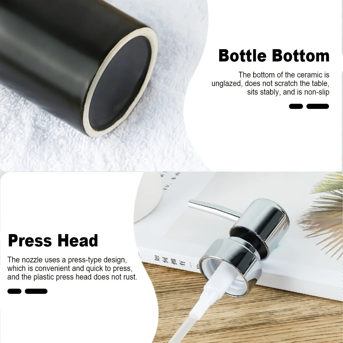 1Pc Soap Dispenser, 300ml/10oz Ceramic Liquid Soap Pump Dispenser, Refillable Dish Soap Dispenser for Kitchen Bathroom Washroom