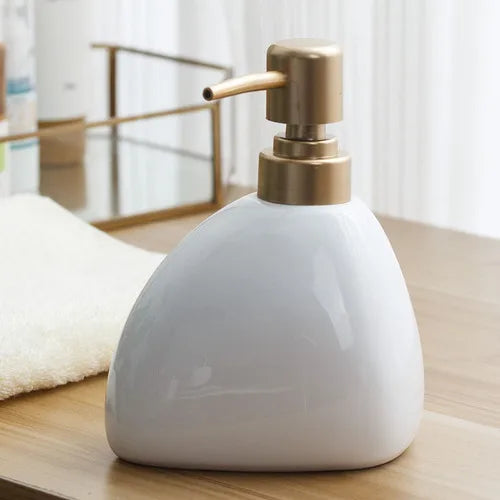 White Ceramic Soap Dispenser Hotel Bathroom Lotion Bottle Shampoo Moisture Bottling Gold Press Soap Bottle Bathroom Accessories