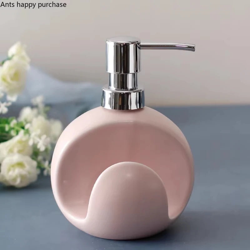 2 in 1 Ceramic Lotion Bottle Soap Dispenser Dual Purpose Bottle Sponge Seat Hand Sanitizer Bottle Bathroom Supplies Soap