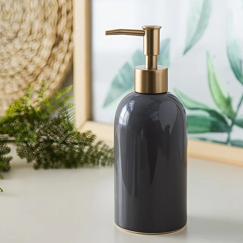 Ceramic Soap Dispenser Green with Gold Pump,Refillable Liquid Hand Soap Dispenser for Kitchen,Bathroom,Washroom