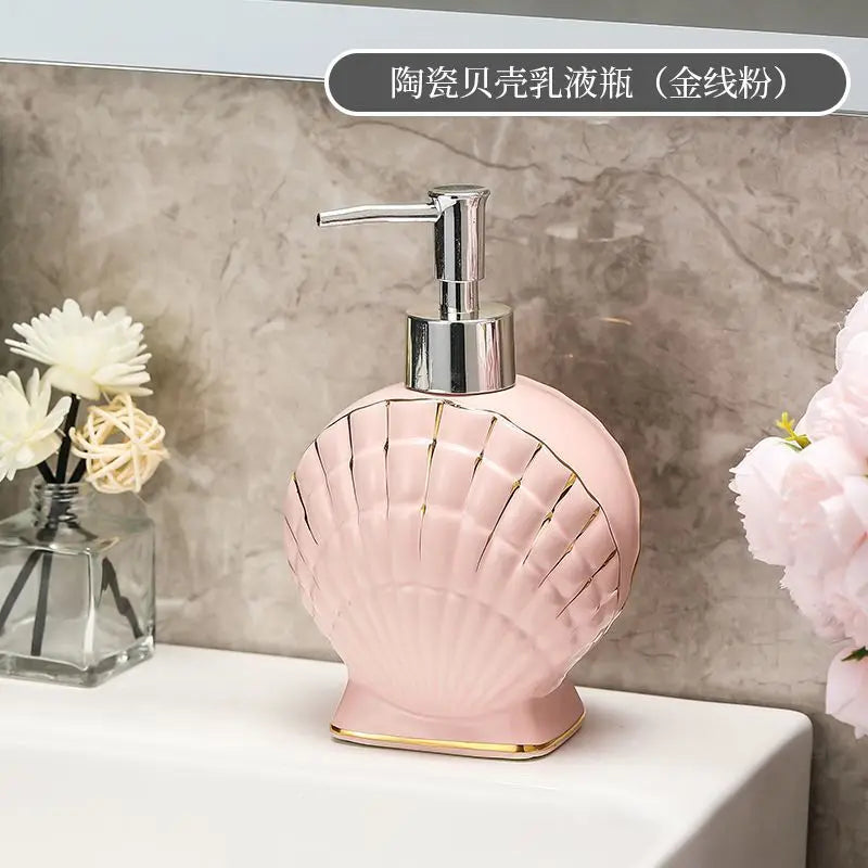 Shell Emulsion Bottle Ceramic Soap Dispenser Gold Border Container Bathroom Accessories Hotel Shampoo Makeup Remover Container