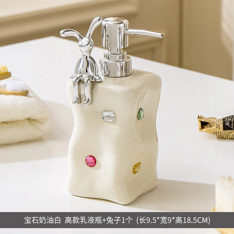 European Style Irregular Ceramic Lotion Bottle Gem Decoration Dispenser Bottle Hand Sanitizer Shower Gel Bottle Soap Dispenser