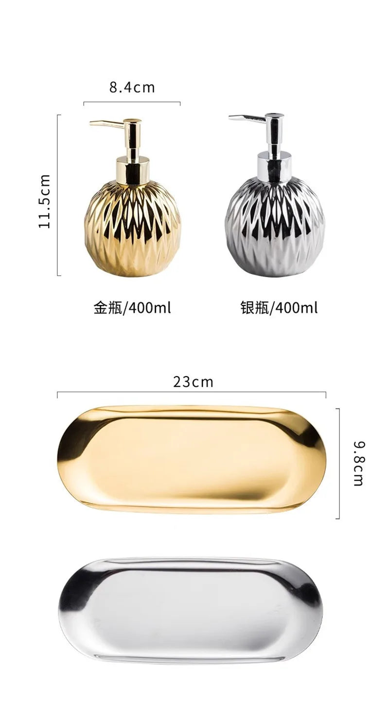 Gold Soap Dispenser Siver Bathroom Hand Liquid Soap Dispenser Ceramic Shampoo bottles 400 ML