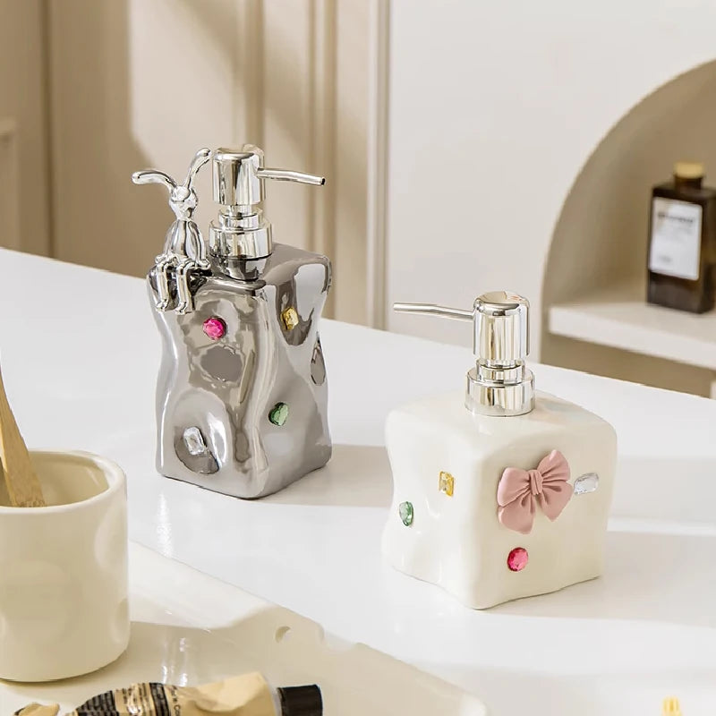 European Style Irregular Ceramic Lotion Bottle Gem Decoration Dispenser Bottle Hand Sanitizer Shower Gel Bottle Soap Dispenser
