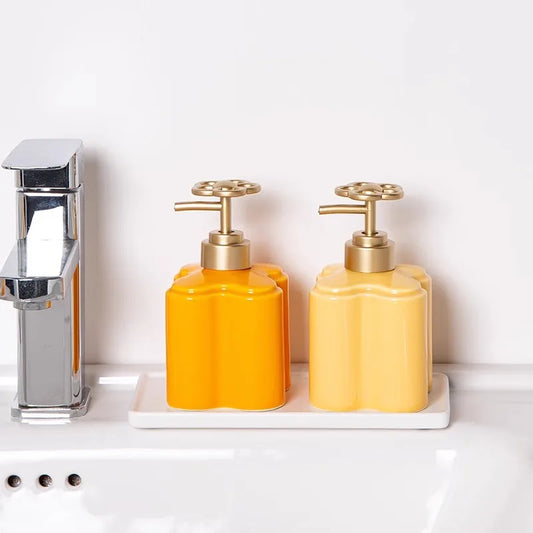 Ceramic Orange Floral Liquid Soap Dispenser Bathroom Toilet Hand Sanitizer Shampoo Bottle Soap Dispensers Bathroom Accessories