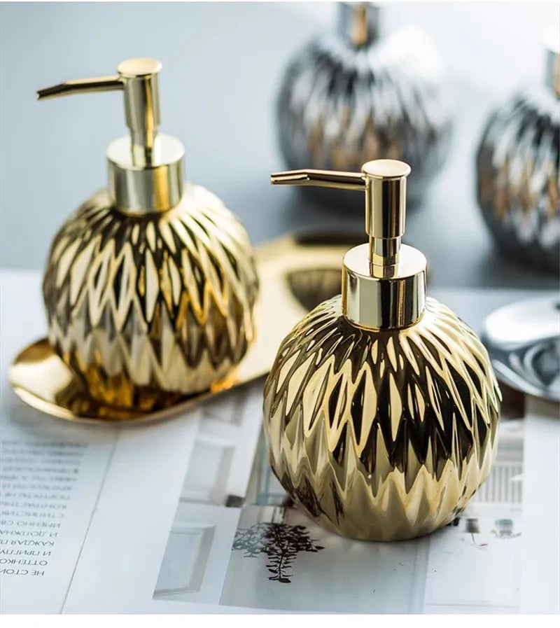 Gold Soap Dispenser Siver Bathroom Hand Liquid Soap Dispenser Ceramic Shampoo bottles 400 ML