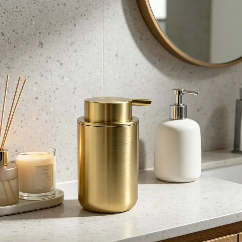 Modern Soap Dispenser Easy to Press Stainless Steel Refillable Lotions Dispenser for Kitchen & Bathroom Countertop M4YD