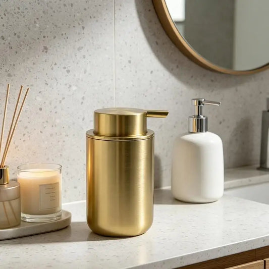 Modern Soap Dispenser Easy to Press Stainless Steel Refillable Lotions Dispenser for Kitchen & Bathroom Countertop M4YD