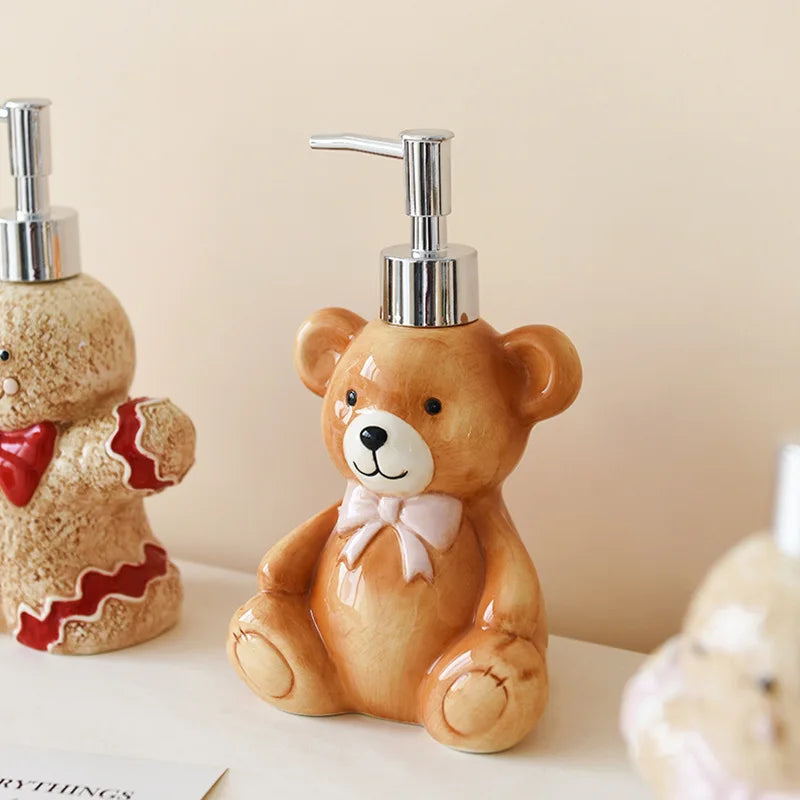 350ML Creative Bear Ceramic Lotion Bottle Christmas Gingerbread Man Decoration Toiletries Bathroom Soap Dispenser Storage Bottle