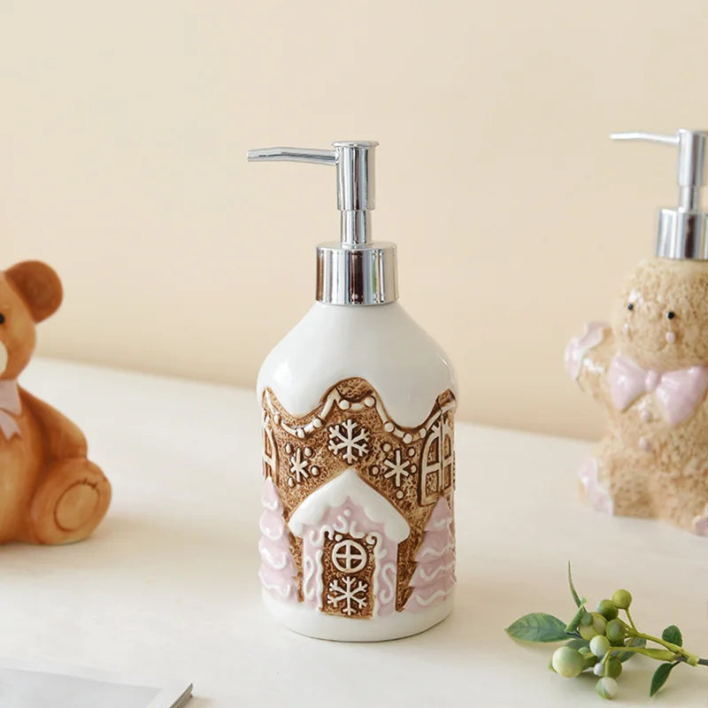 350ML Creative Bear Ceramic Lotion Bottle Christmas Gingerbread Man Decoration Toiletries Bathroom Soap Dispenser Storage Bottle