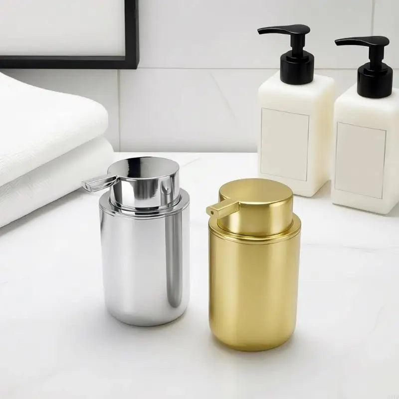 Modern Soap Dispenser Easy to Press Stainless Steel Refillable Lotions Dispenser for Kitchen & Bathroom Countertop M4YD