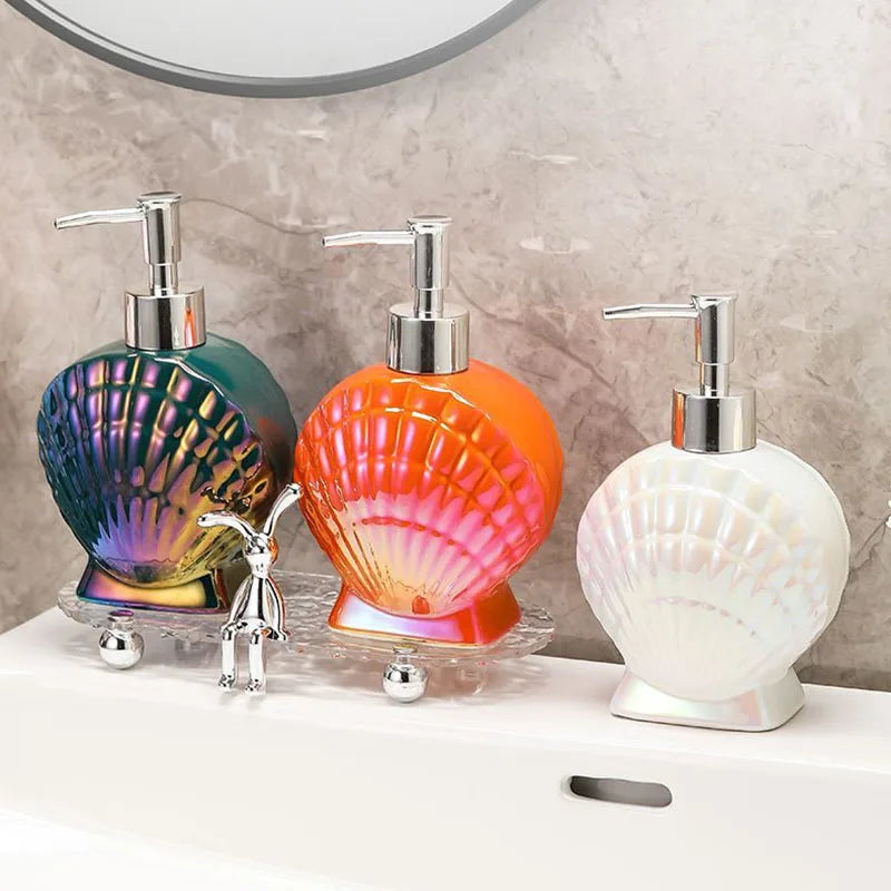 Shell Emulsion Bottle Ceramic Soap Dispenser Gold Border Container Bathroom Accessories Hotel Shampoo Makeup Remover Container