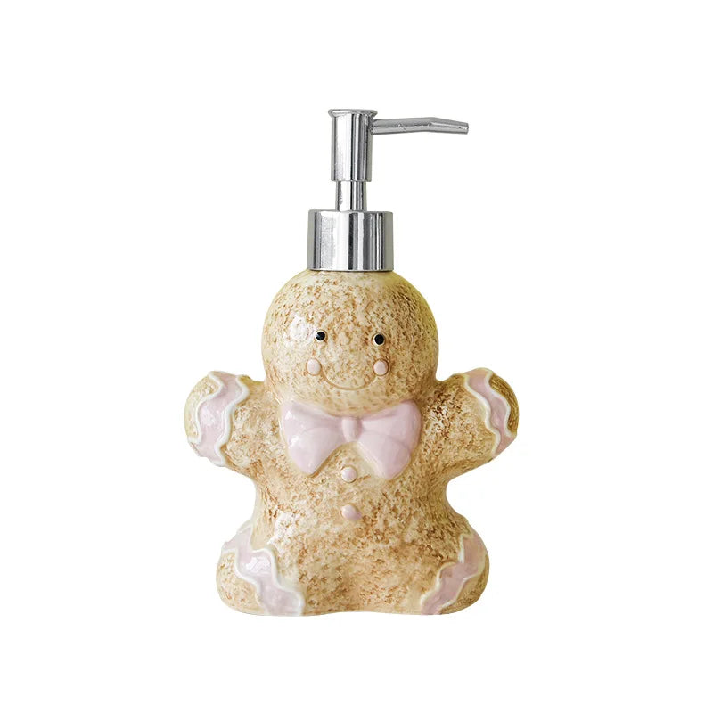 350ML Creative Bear Ceramic Lotion Bottle Christmas Gingerbread Man Decoration Toiletries Bathroom Soap Dispenser Storage Bottle