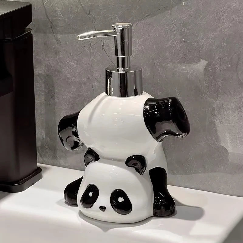 Creative Children Panda Ceramic Soap Dispenser Panda Shape Soap Dish Bathroom Decoration Accessories Shampoo Bottle Girls Gift