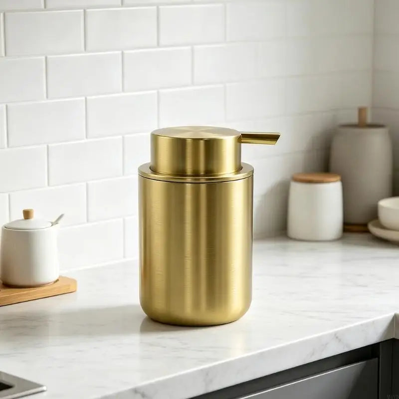 Modern Soap Dispenser Easy to Press Stainless Steel Refillable Lotions Dispenser for Kitchen & Bathroom Countertop M4YD