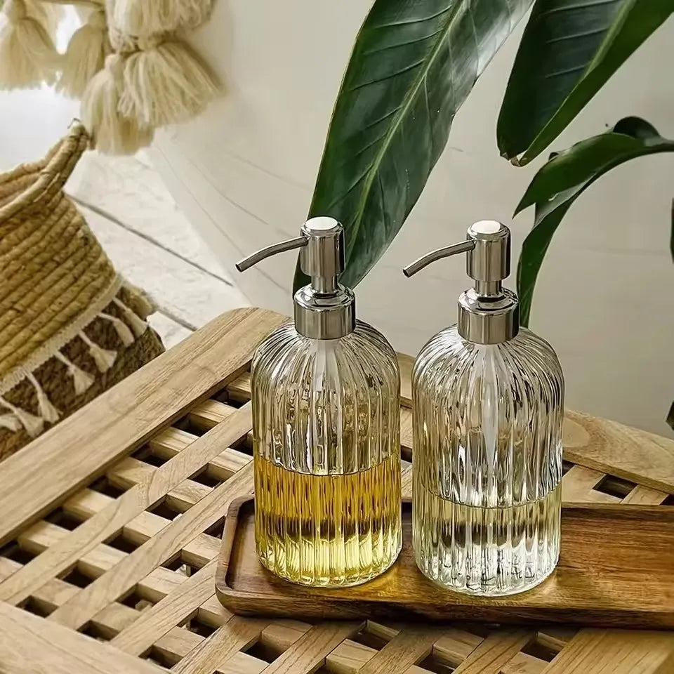 1pcs Transparent Glass Soap Dispenser Refillable Hand Soap Dispenser Premium Bathroom Soap Dispenser for Bathroom Kitchen Decor