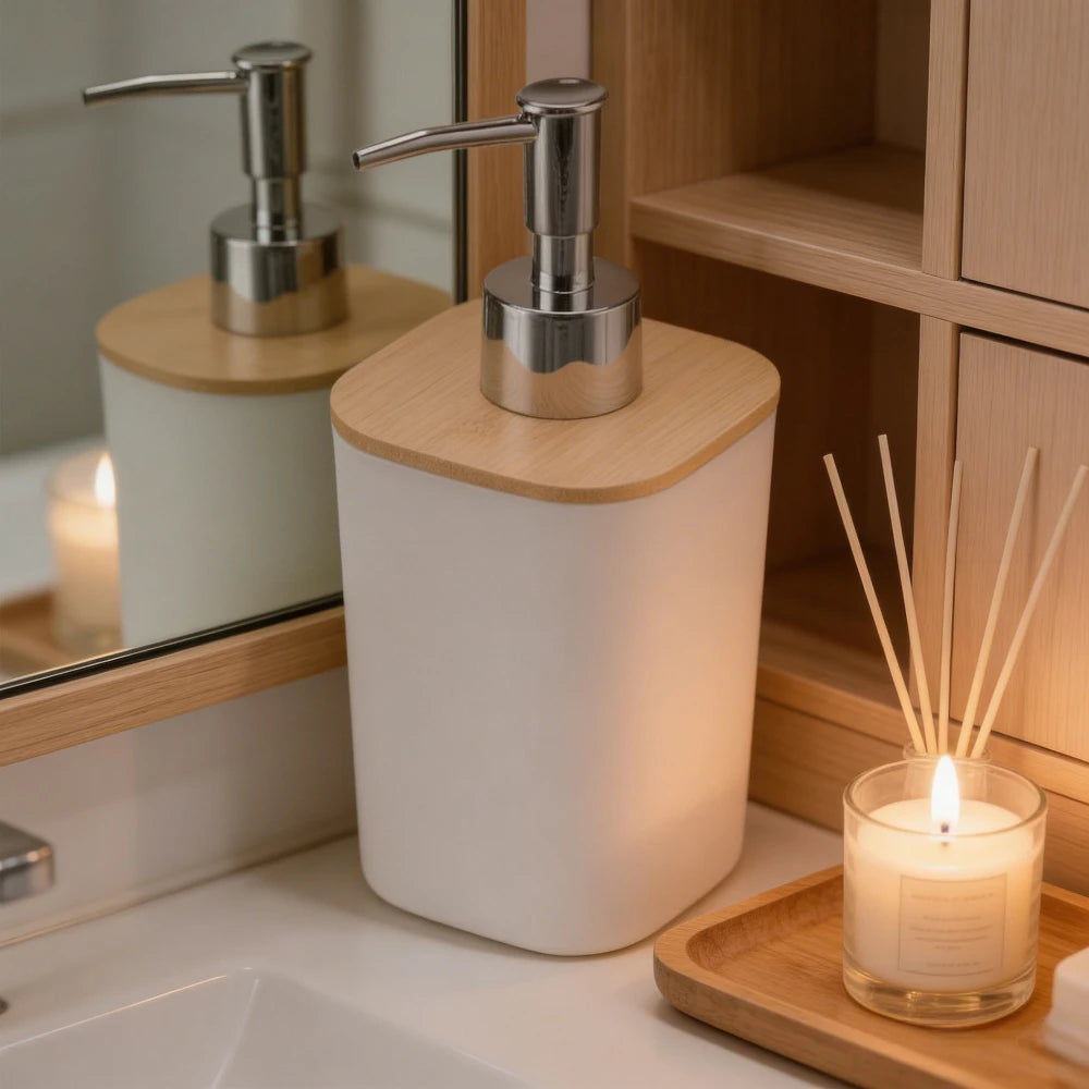 Bamboo soap Dispenser, soap Dispenser for Kitchen Sink, Refillable Liquid Great for Bathroom bar Sinks Decorative