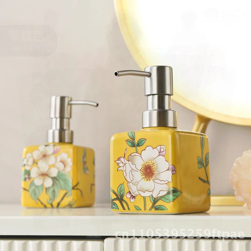 200ml Ceramic Soap Dispenser Stainless Steel Pump Hand Wash Bottle Shampoo Shower Gel Lotion Dispenser for Kitchen Bathroom