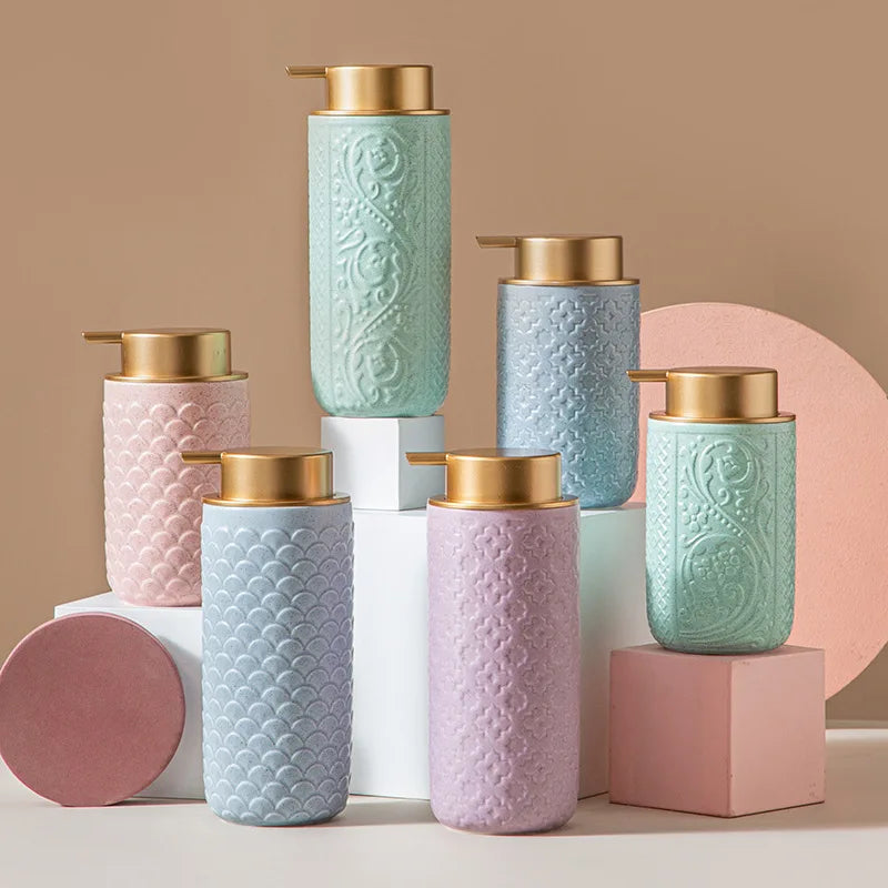 Luxury Body Wash Soap Bottle Ceramic Model Liquid Foam Dispenser Room Bathroom Color Dispensing Bottle Mousse Foam Pressing