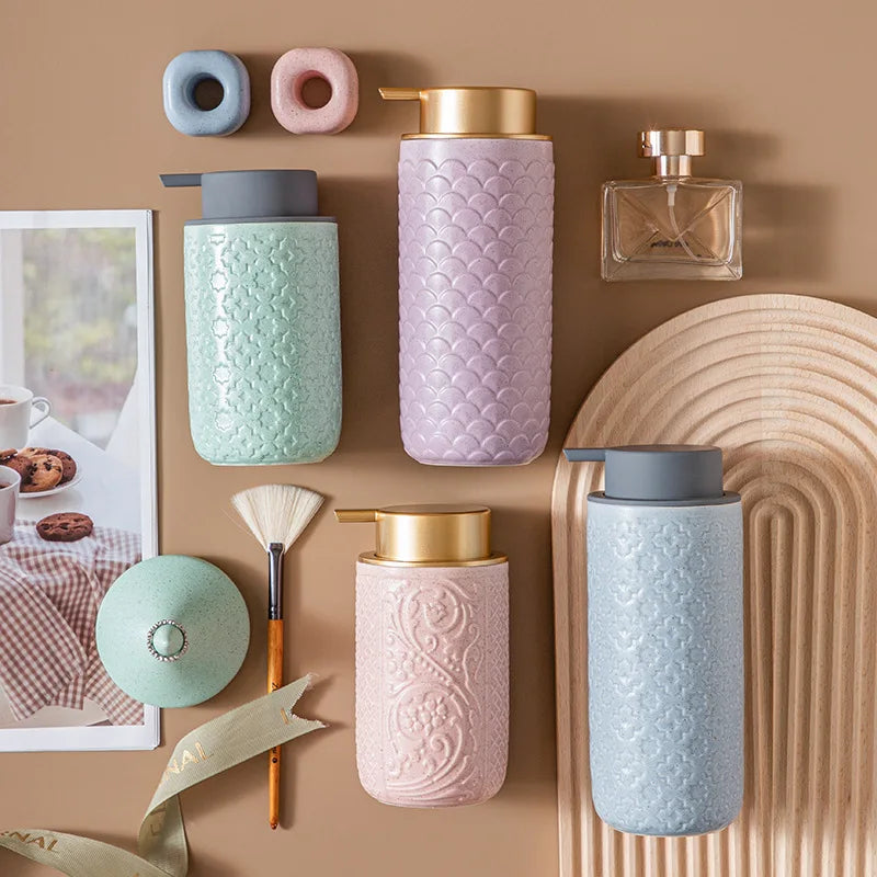 Luxury Body Wash Soap Bottle Ceramic Model Liquid Foam Dispenser Room Bathroom Color Dispensing Bottle Mousse Foam Pressing