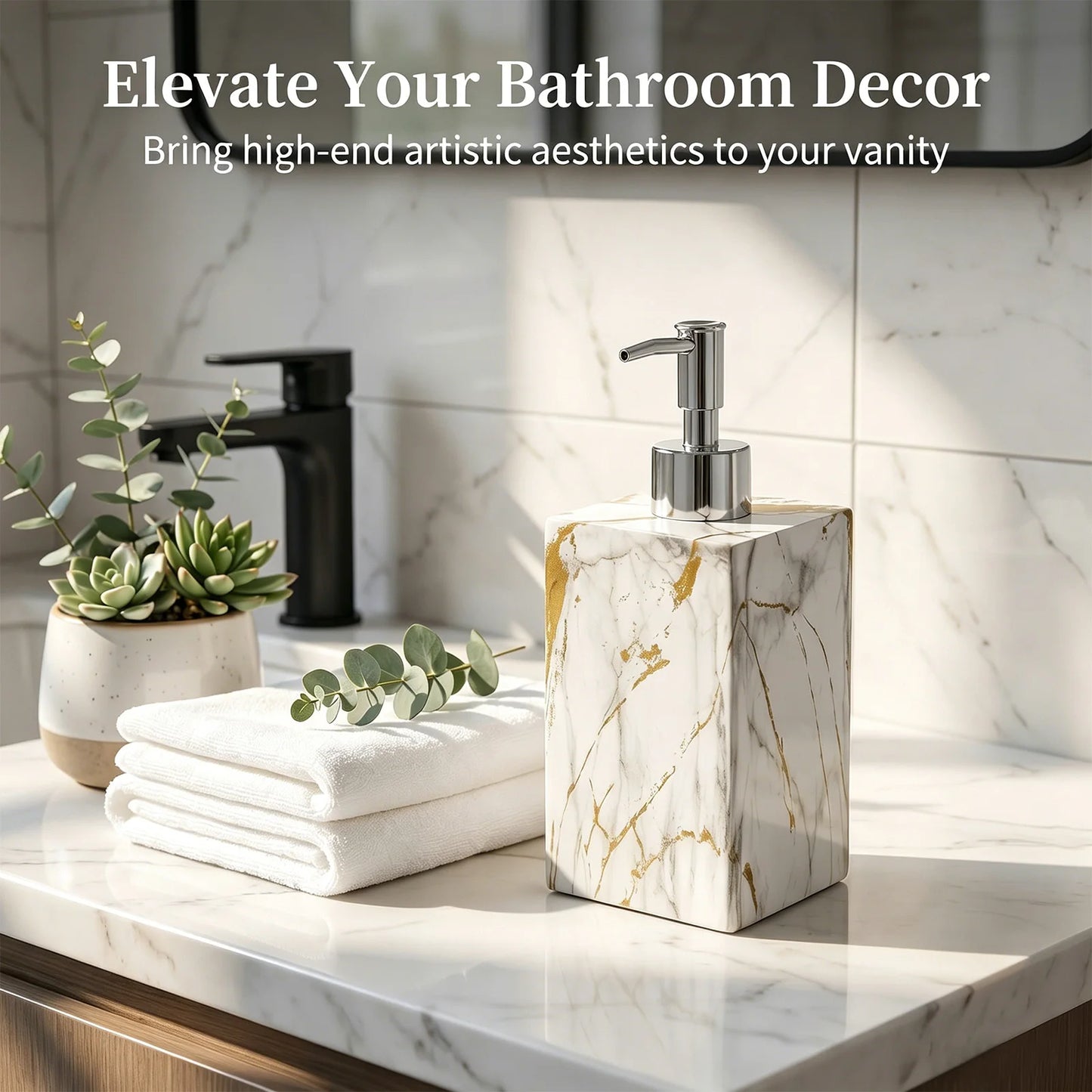 Marble Texture Soap Dispenser, Resin Liquid Hand Soap Dispenser for Kitchen Countertop, Bathroom, Laundry Room