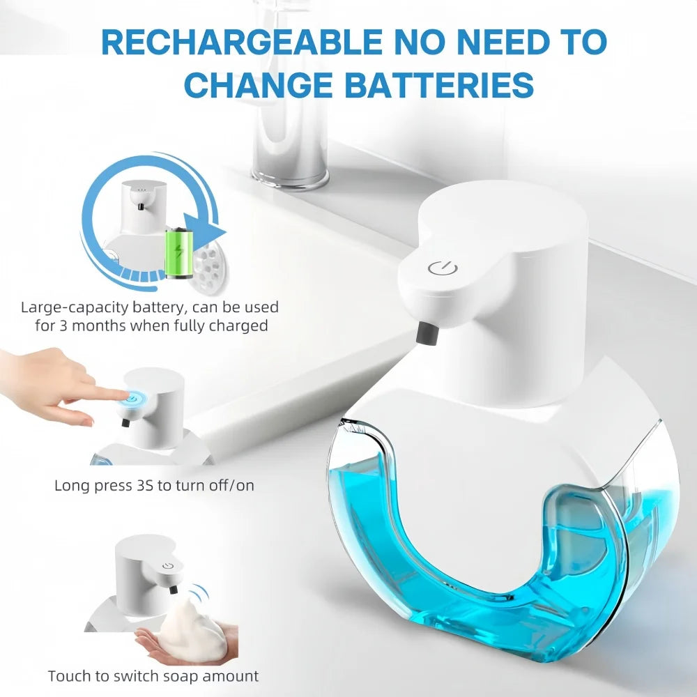 Automatic Soap Dispenser Infrared Sensor Foam Hand Sanitizer USB Rechargeable Foaming Hand Soap Dispenser for Bathrooms