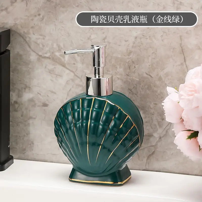 Shell Emulsion Bottle Ceramic Soap Dispenser Gold Border Container Bathroom Accessories Hotel Shampoo Makeup Remover Container