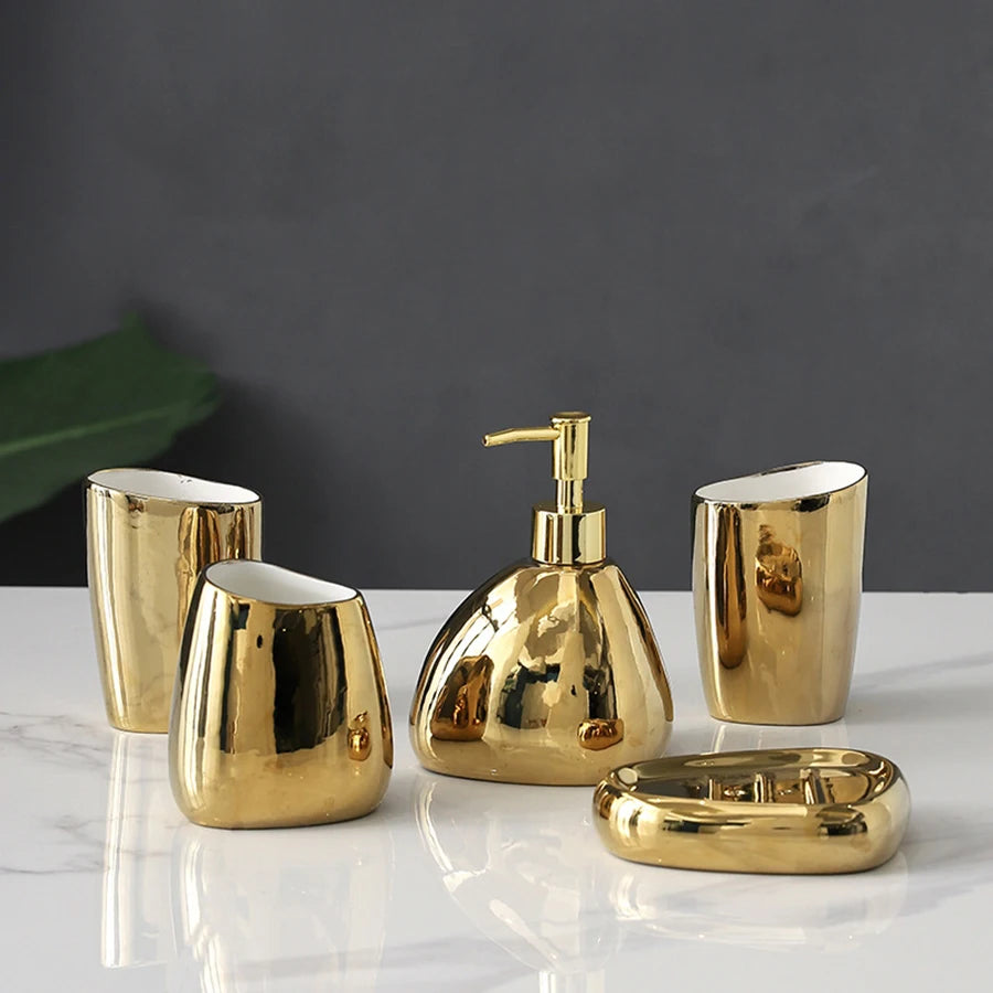 UNTIOR Nordic Bathroom Wash Accessory White Ceramic Soap Dispenser Bottle Mouthwash Cup Soap Dish Toothbrush Cup Set