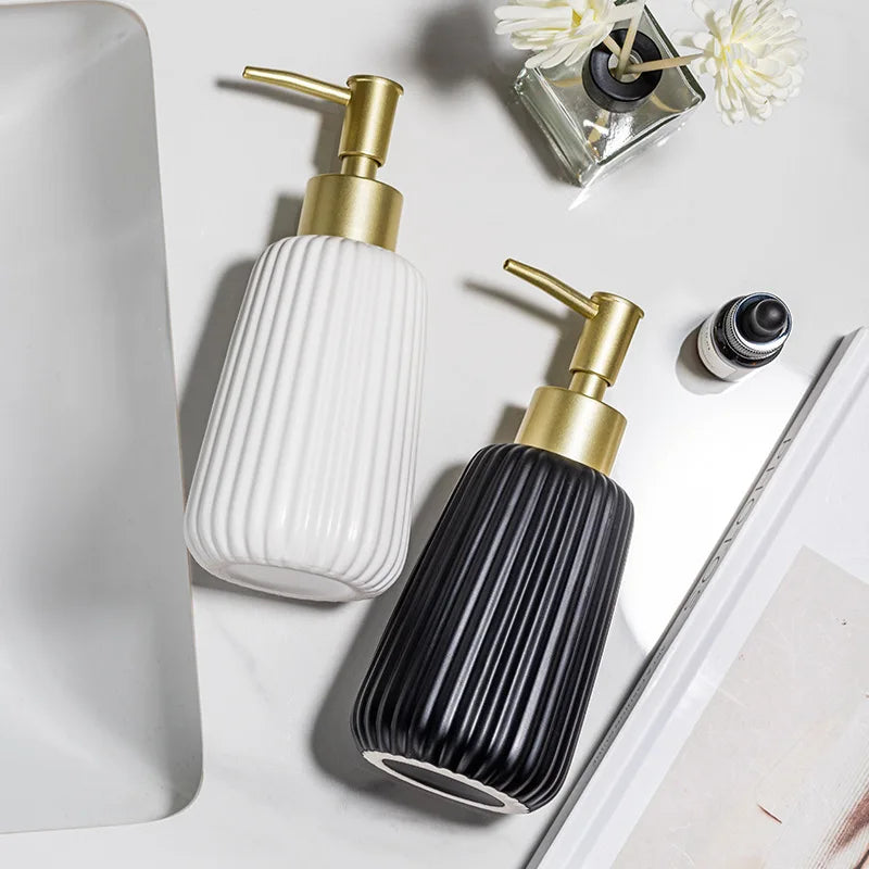 1pc Simple 300ml Ceramic Hand Sanitizer Bottle Push Soap Dispenser Bathroom Toilet Shower Gel Shampoo Filling Bottle