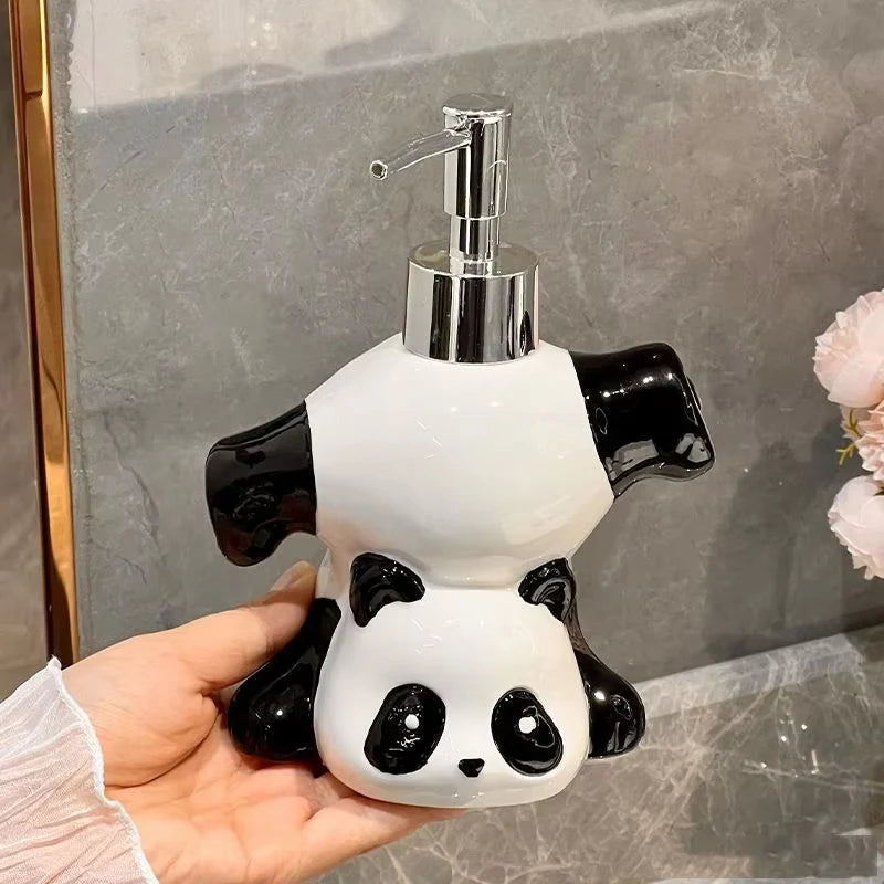 Creative Children Panda Ceramic Soap Dispenser Panda Shape Soap Dish Bathroom Decoration Accessories Shampoo Bottle Girls Gift