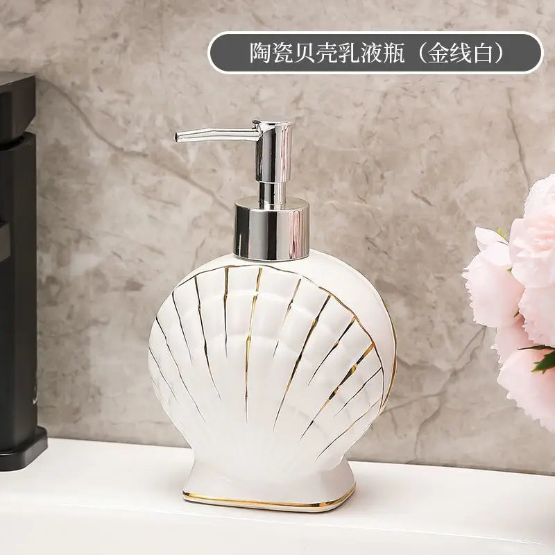 Shell Emulsion Bottle Ceramic Soap Dispenser Gold Border Container Bathroom Accessories Hotel Shampoo Makeup Remover Container